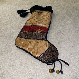 Villa Bacci Deep Red Gold‎ Black Tapestry Christmas Stocking Tassels Rhinestones